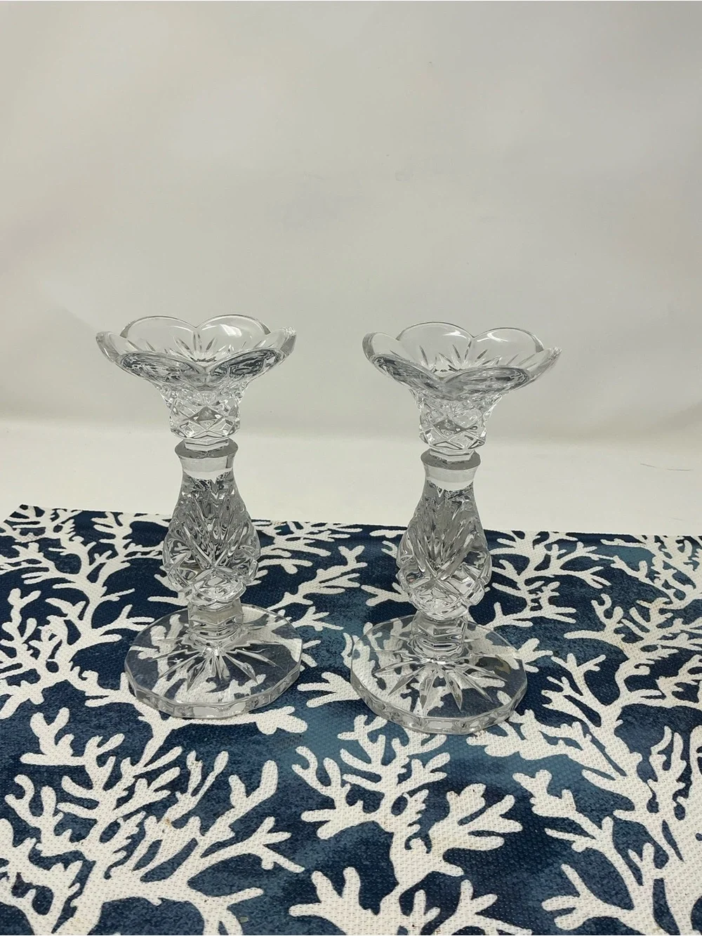 Mikasa Clear Crystal Cut Pair of Candlestick Holders